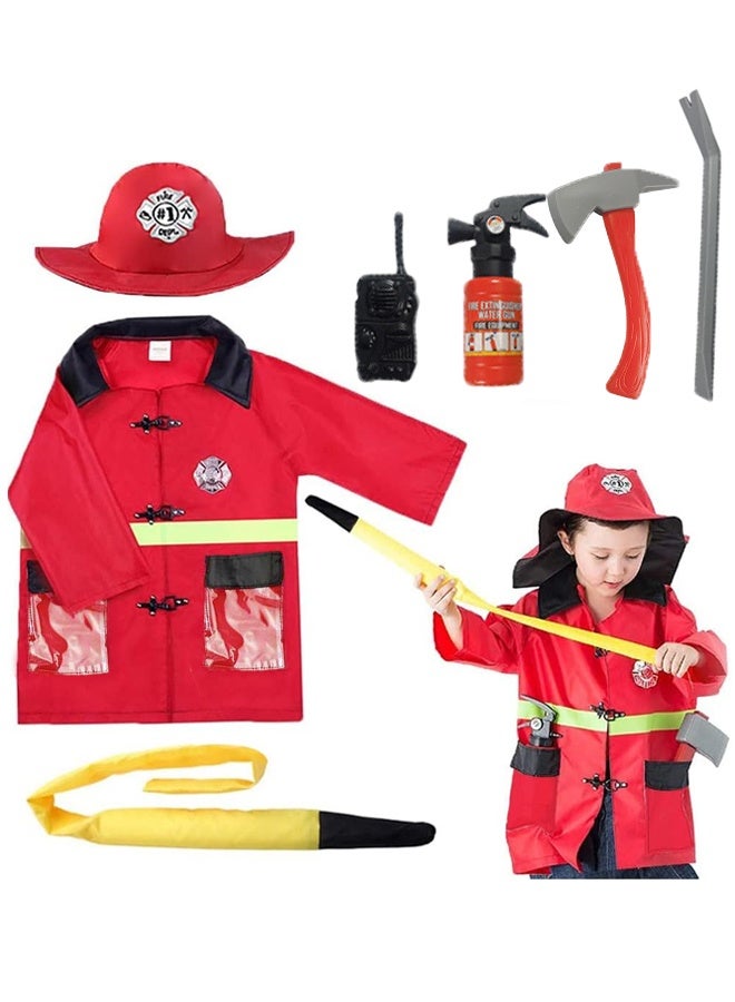 Kids Fire Brigade Costume，Firefighter Costumes, Toddler Fireman Dress up, Boy Fire Pretend Chief Outfit, Halloween Role Play Career Suit , Party Birthday Gift for 3 4 5 6 7 Year Old Girl - Image 1